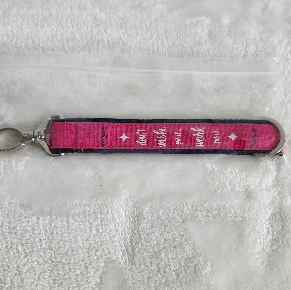 Thirty-One Hang It Up Pink Black White Wish Work For It Key Fob Wristlet NWT